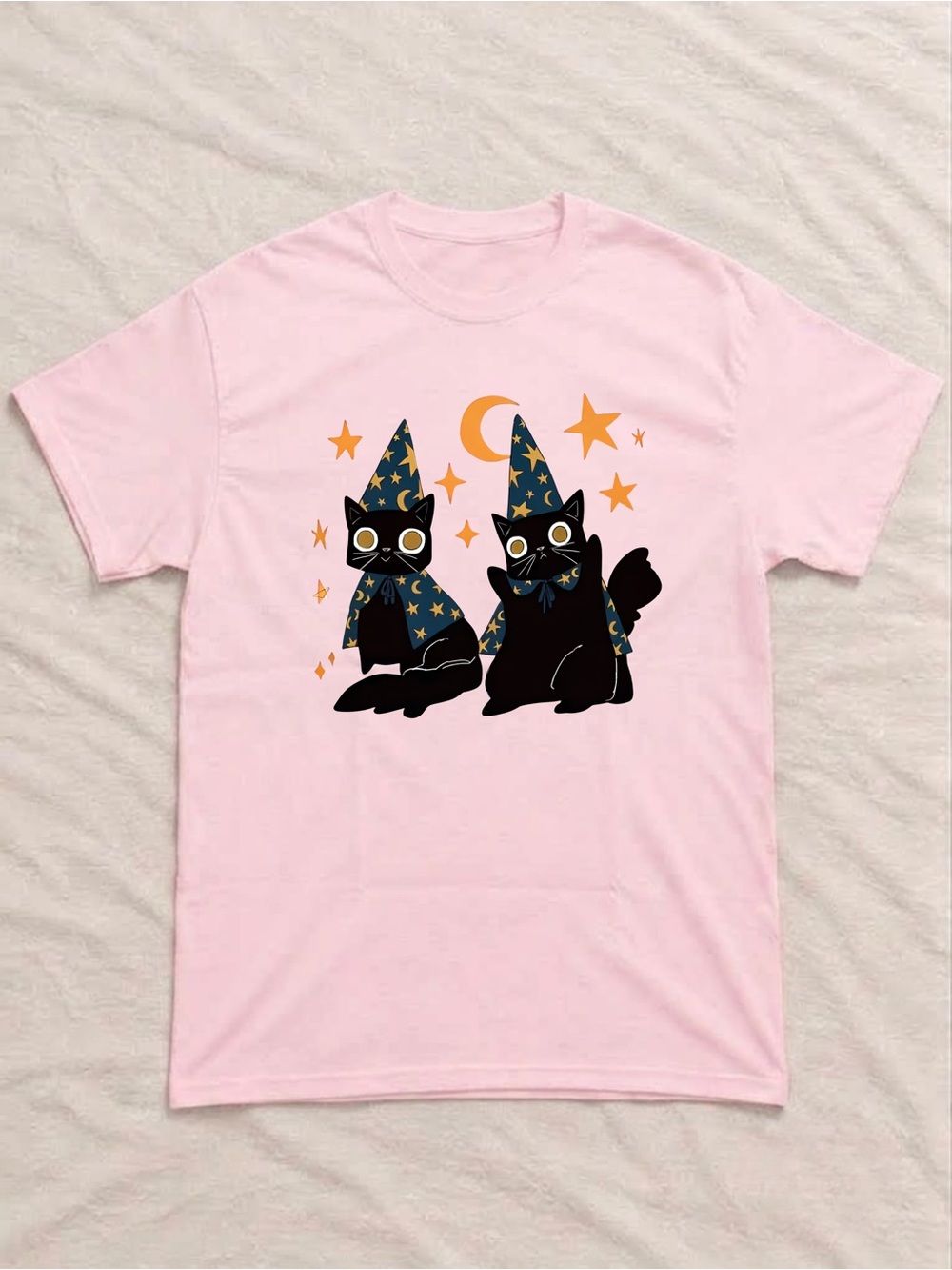 Gildan Pink Halloween Cat Shirt, Witchy Cat Women T-shirt, Funny Wizard Cat Tee